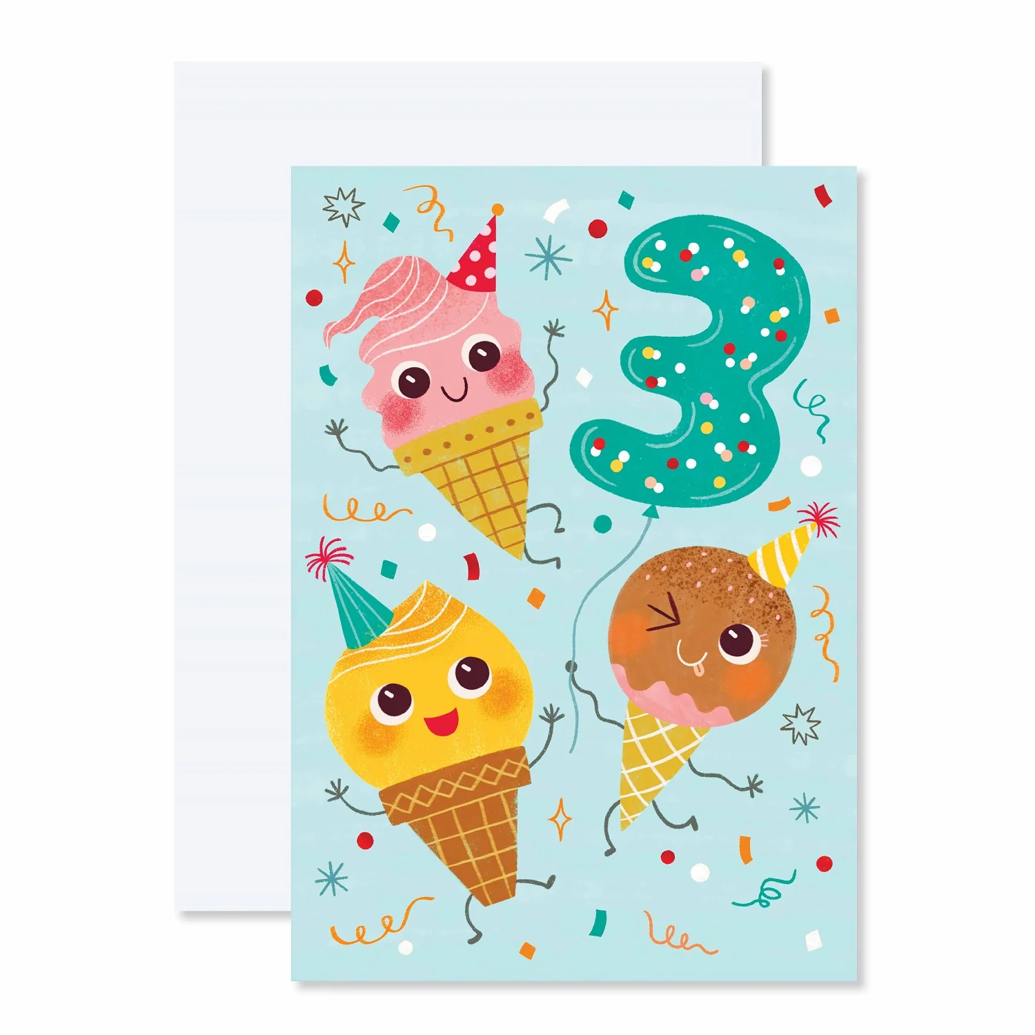 Connections from Hallmark Age 3 Birthday Card - Smiley Ice Creams - Image 3