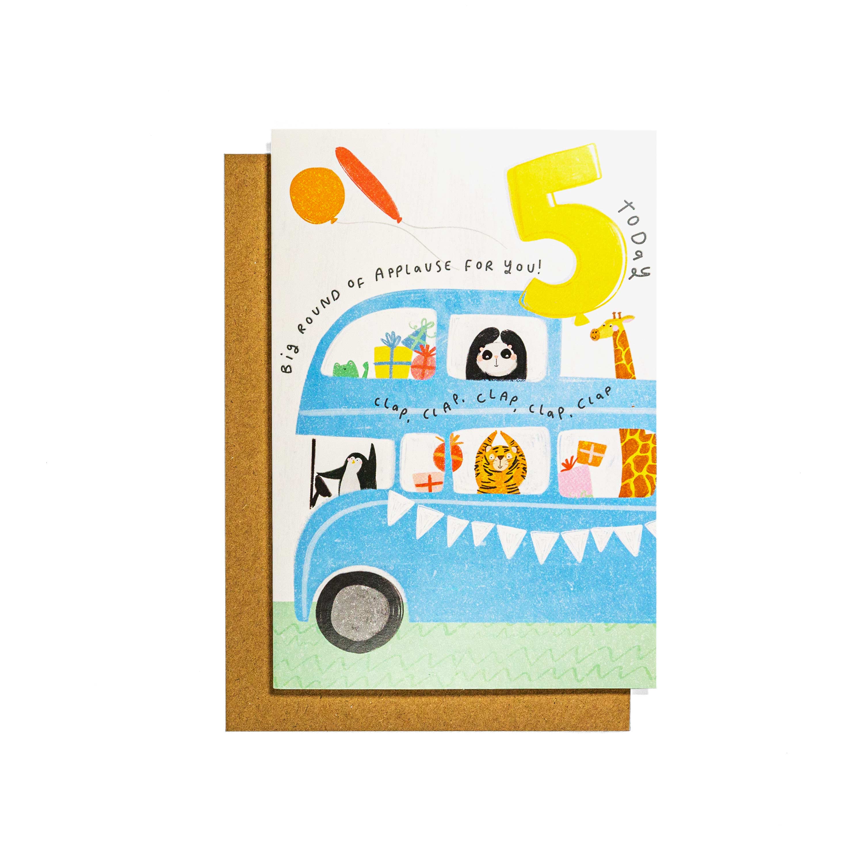 Animal Party Bus Fun 5th Birthday Card - Image 3