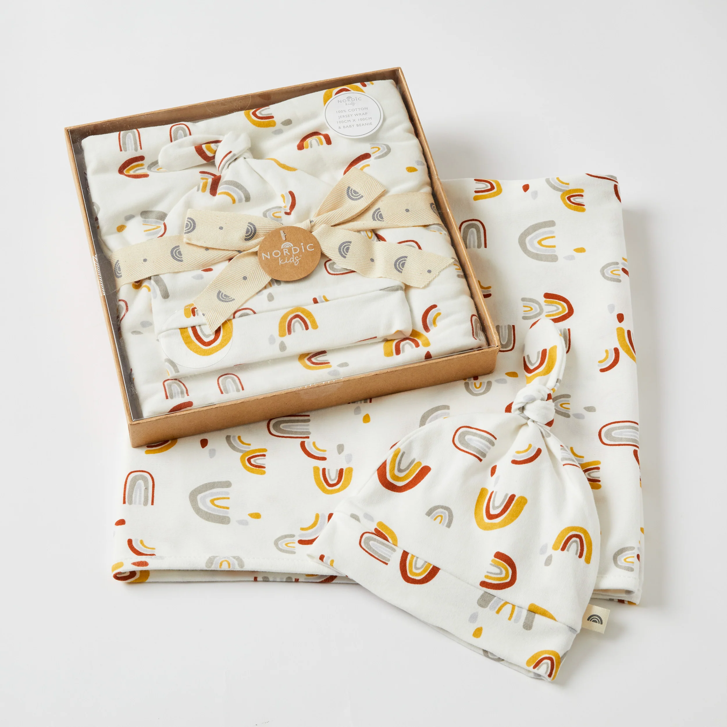 Arches Jersey Baby Wrap & Knotted Beanie Set
