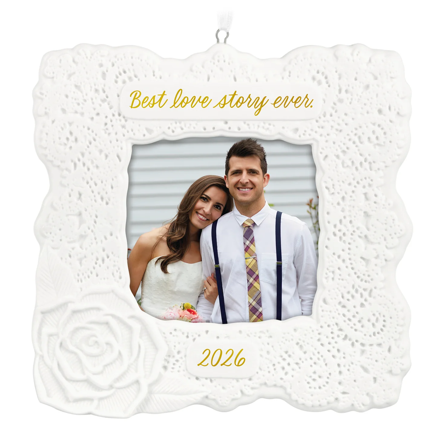 Best Love Story Ever 2026 Photo Frame, Porcelain — 2026 Hallmark Keepsake Christmas Ornament