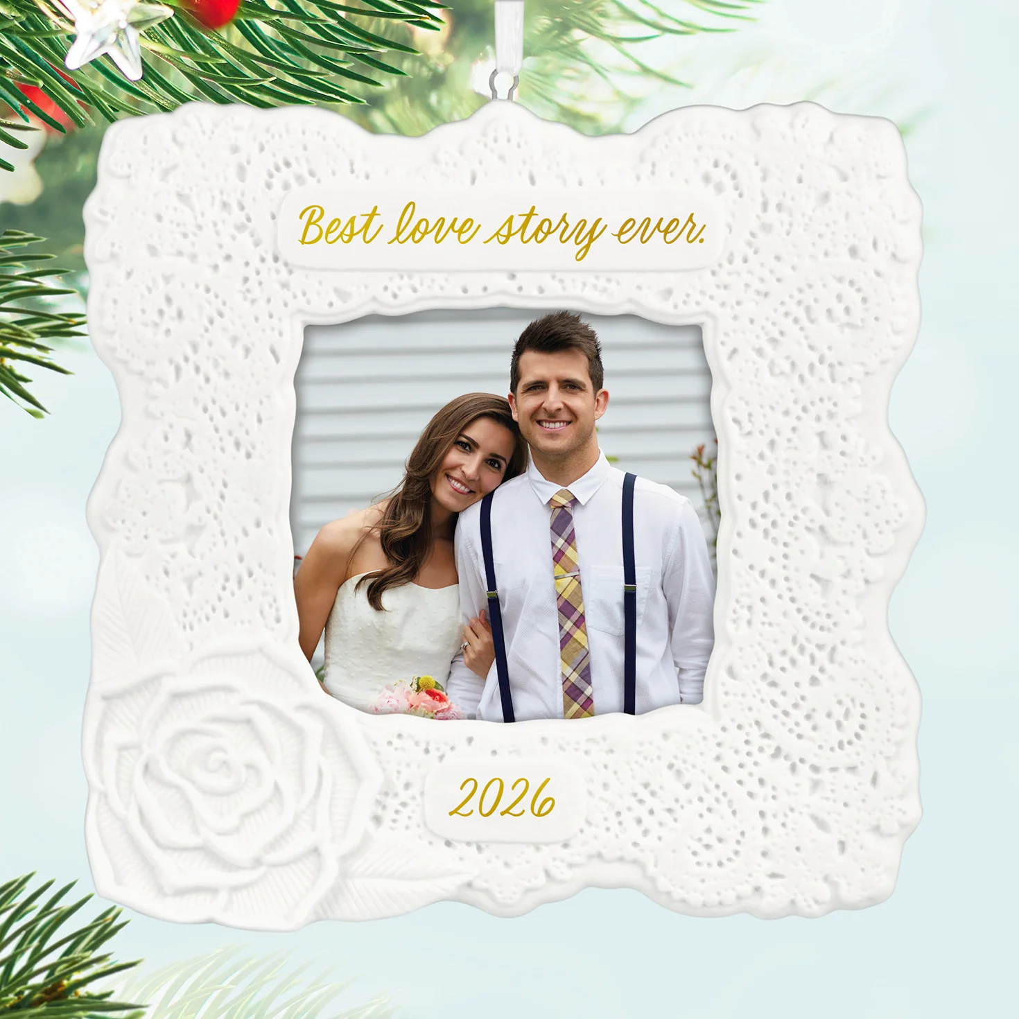 Best Love Story Ever 2026 Photo Frame, Porcelain — 2026 Hallmark Keepsake Christmas Ornament - Image 2