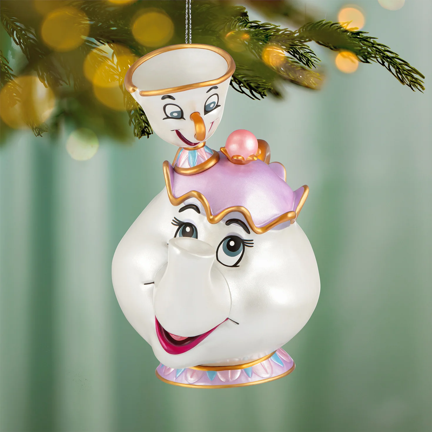 Disney Beauty and the Beast 35th Anniversary Mrs. Potts and Chip — 2026 Hallmark Keepsake Christmas Ornament - Image 2