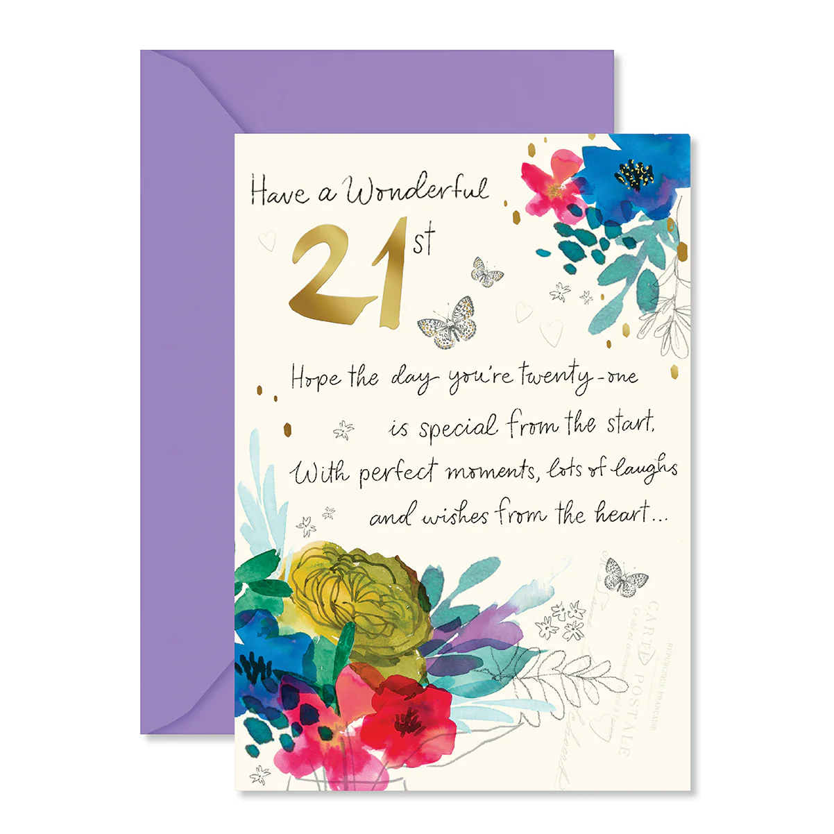 Hallmark 21st Birthday Card - Colourful Bouquet - Image 3