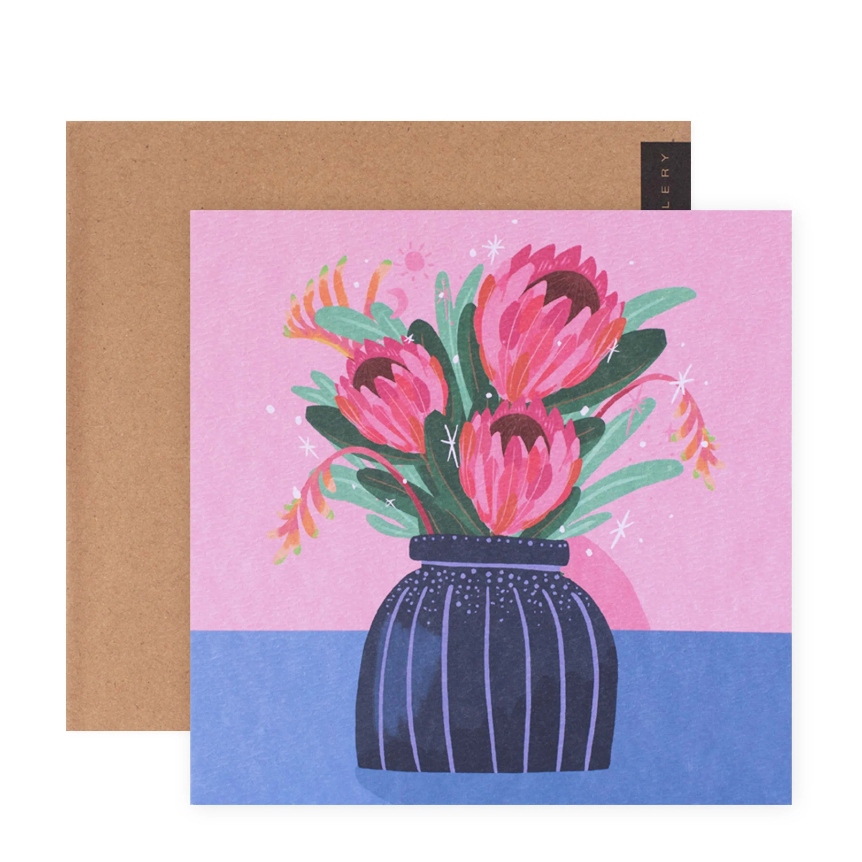 Hallmark x Christie Williams Gallery Blank Greeting Card - Pink Ice Proteas In Vase - Image 3