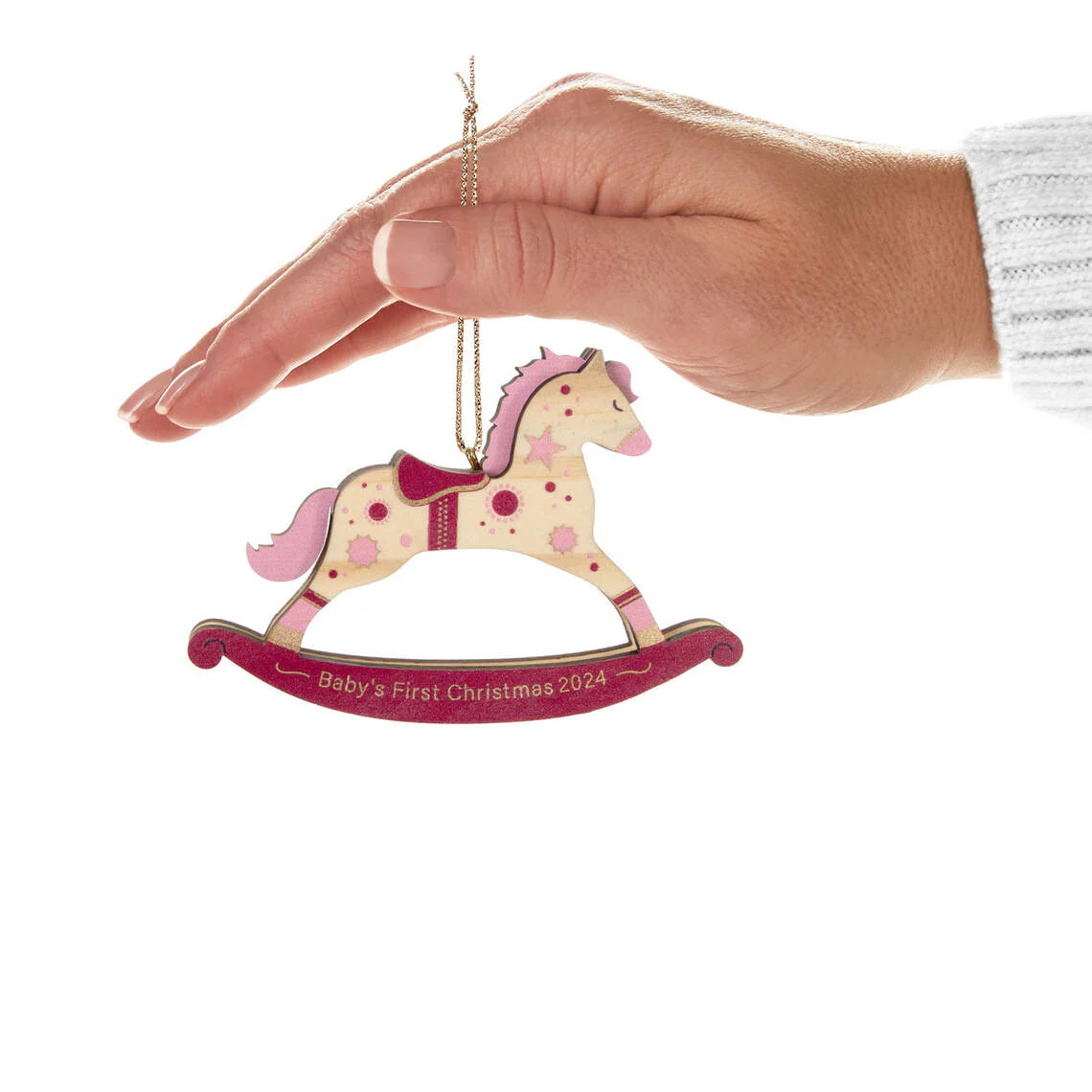 Baby Girl's First Christmas Rocking Horse Wood — Hallmark Keepsake Christmas Ornament - Image 3