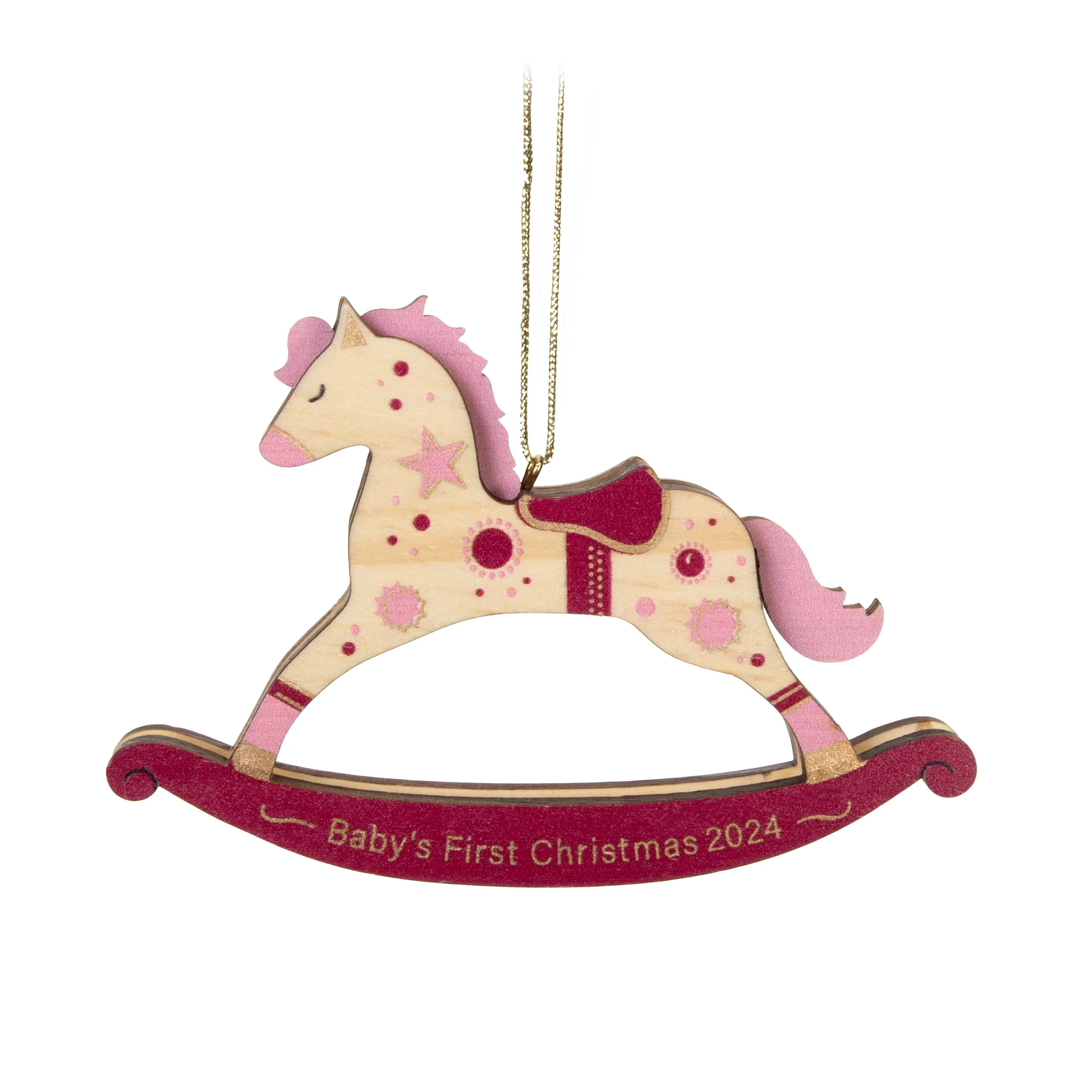 Baby Girl's First Christmas Rocking Horse Wood — Hallmark Keepsake Christmas Ornament - Image 5