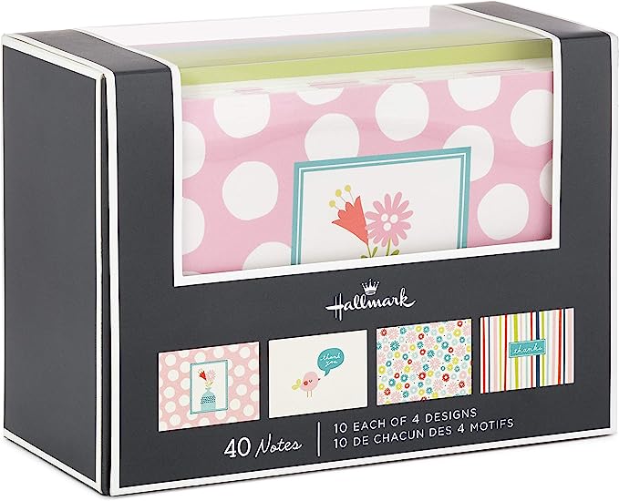 Hallmark Assorted Notecards (Stripes, Floral, Polka Dots, Bird, 40 Cards and Envelopes) - Image 2