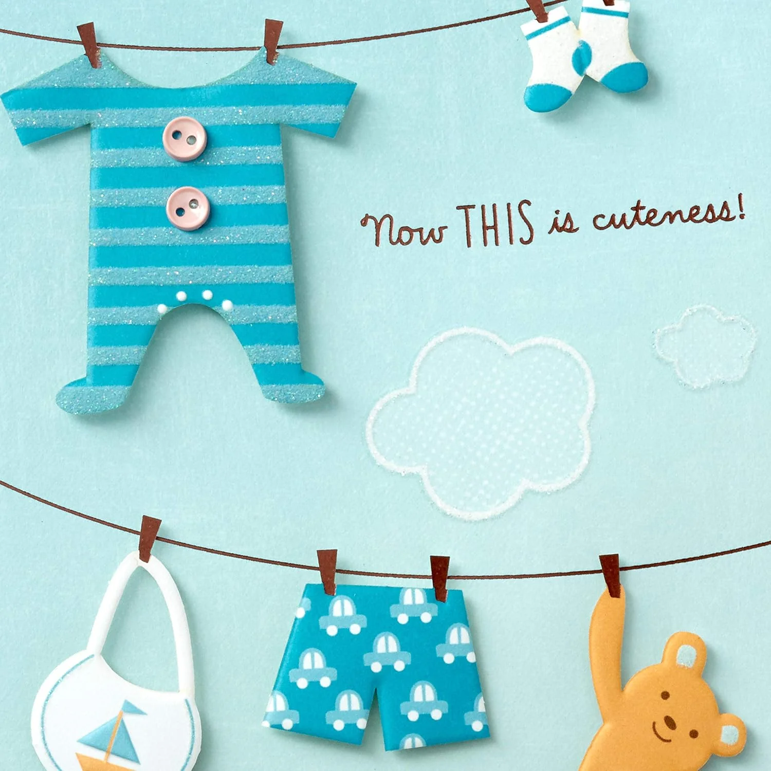 Hallmark Congratulations Greeting Card for New Baby Boy (Clothesline) - Image 3
