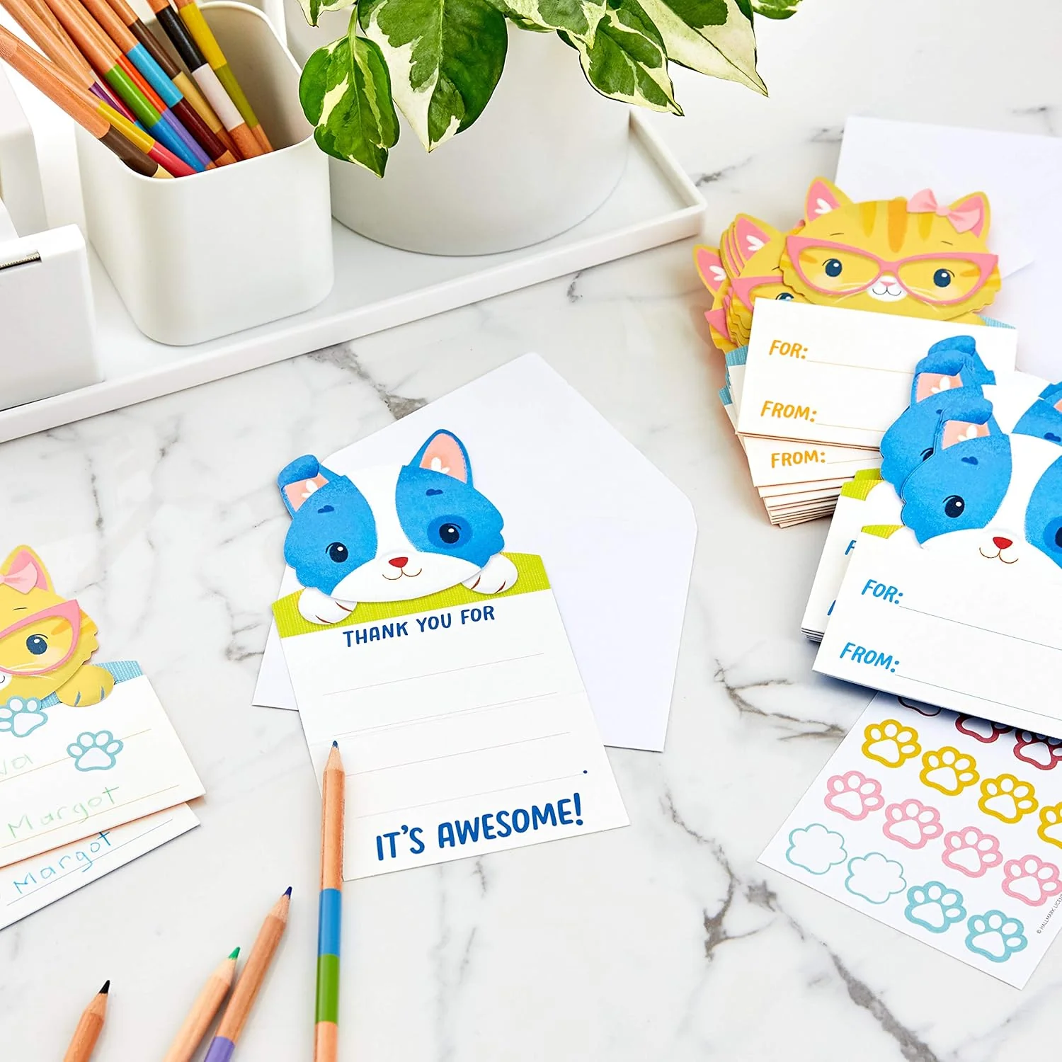 Hallmark Kids Fill in The Blank Thank You Cards Assortment, Dogs and Cats (24 Thank You Notes and 40 Stickers) - Image 7