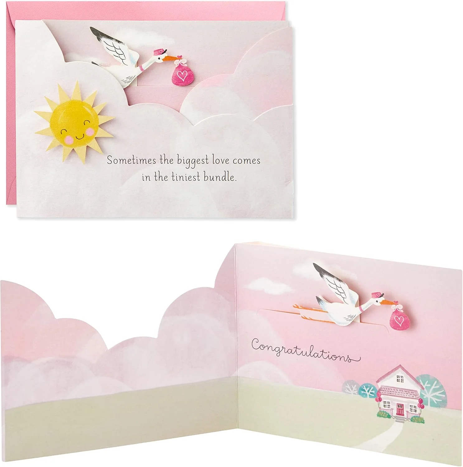 Hallmark Paper Wonder Paper Craft Baby Shower Card for Baby Girl (Stork) - Image 2