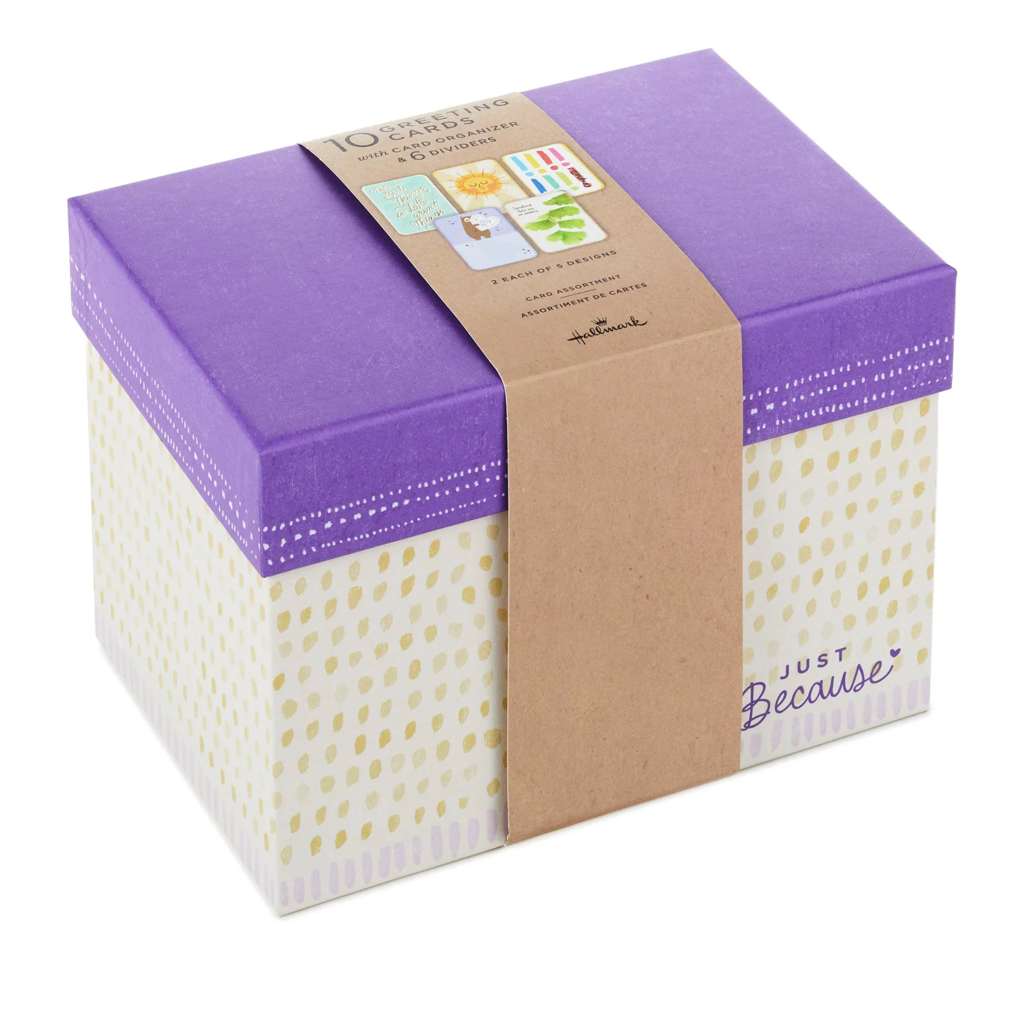 Hallmark Just Because Cards Assortment with Card Organizer Box (Pack of 10)—Congratulations, Sympathy, Thinking of You, Friendship