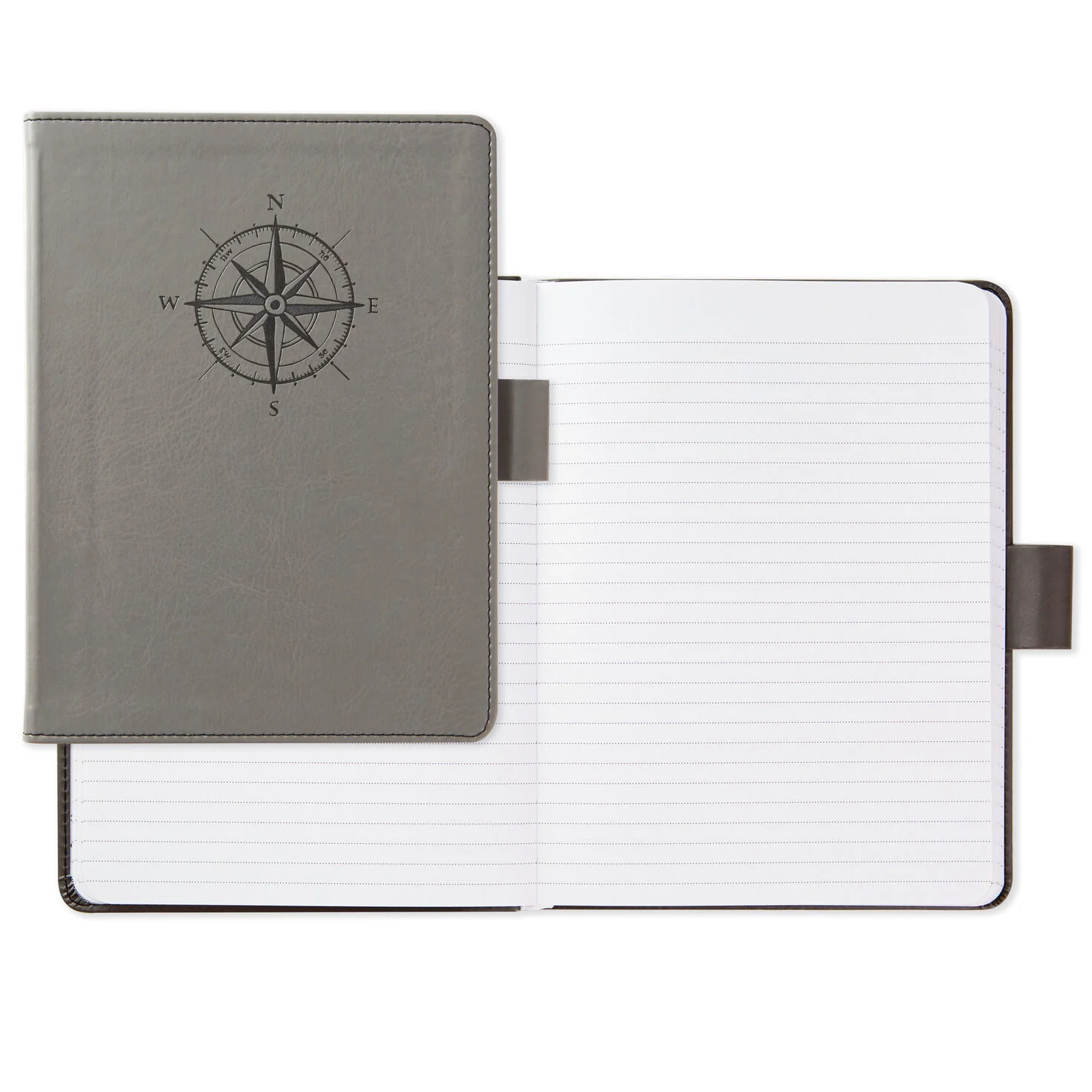 Grey Etched Compass Faux Leather Notebook - Image 2