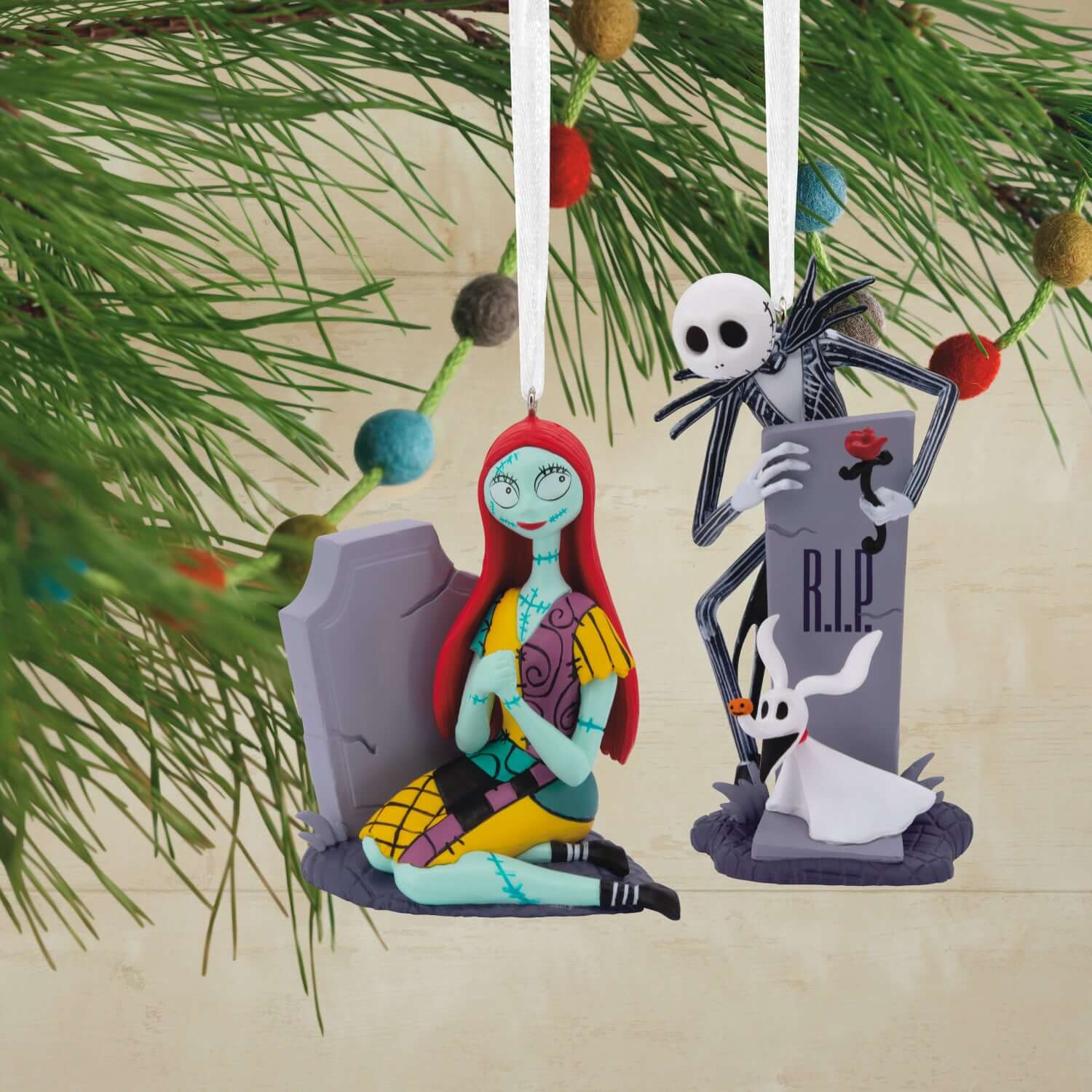 Disney Tim Burton's The Nightmare Before Christmas Jack and Sally With Tombstones, Set of 2 - Hallmark Christmas Ornament - Image 2