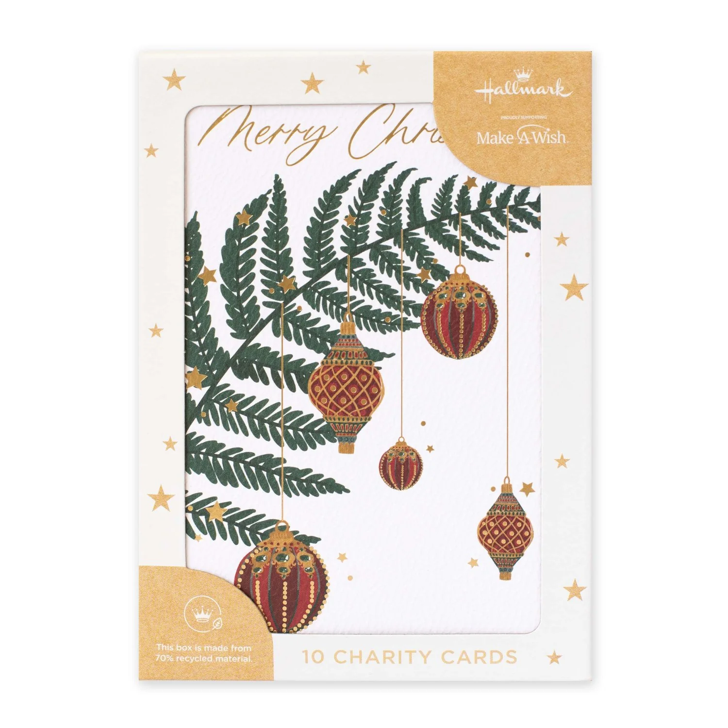 Hallmark x Christie Williams 10 Pack Boxed Charity Christmas Cards - Fern & Baubles