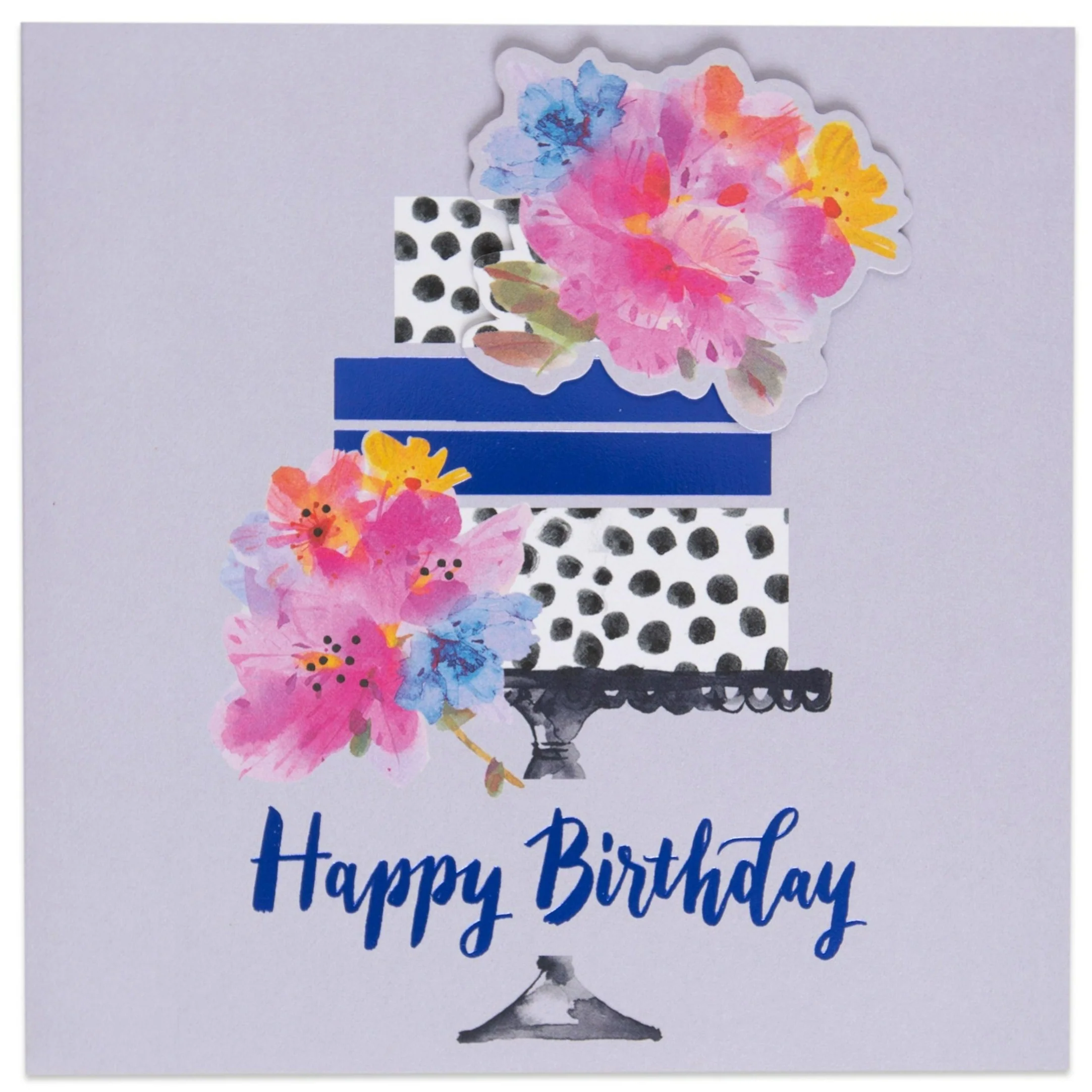 Stylish Cake Floral Birthday Card