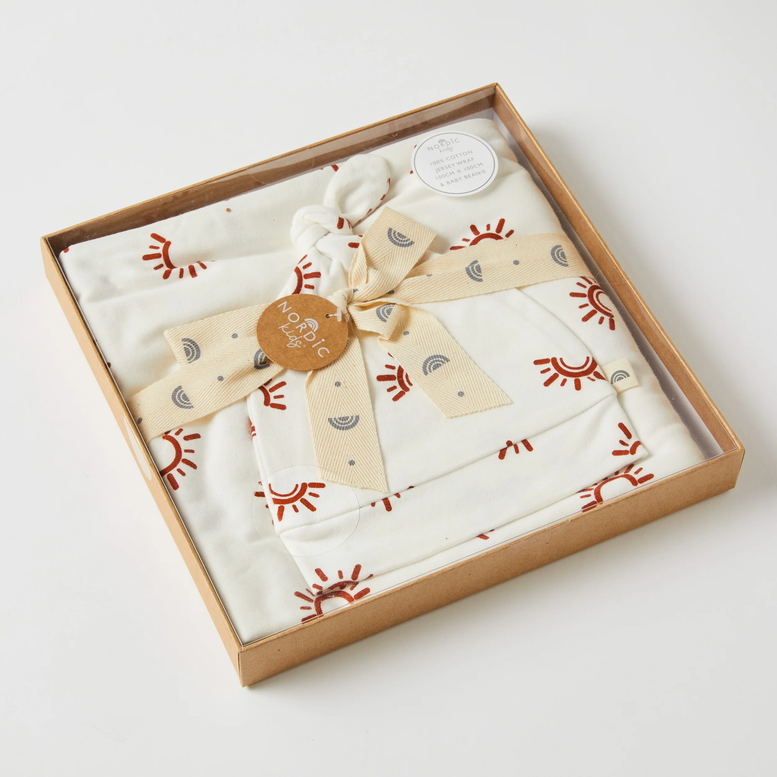 Sunset Jersey Baby Wrap & Knotted Beanie Set - Image 3