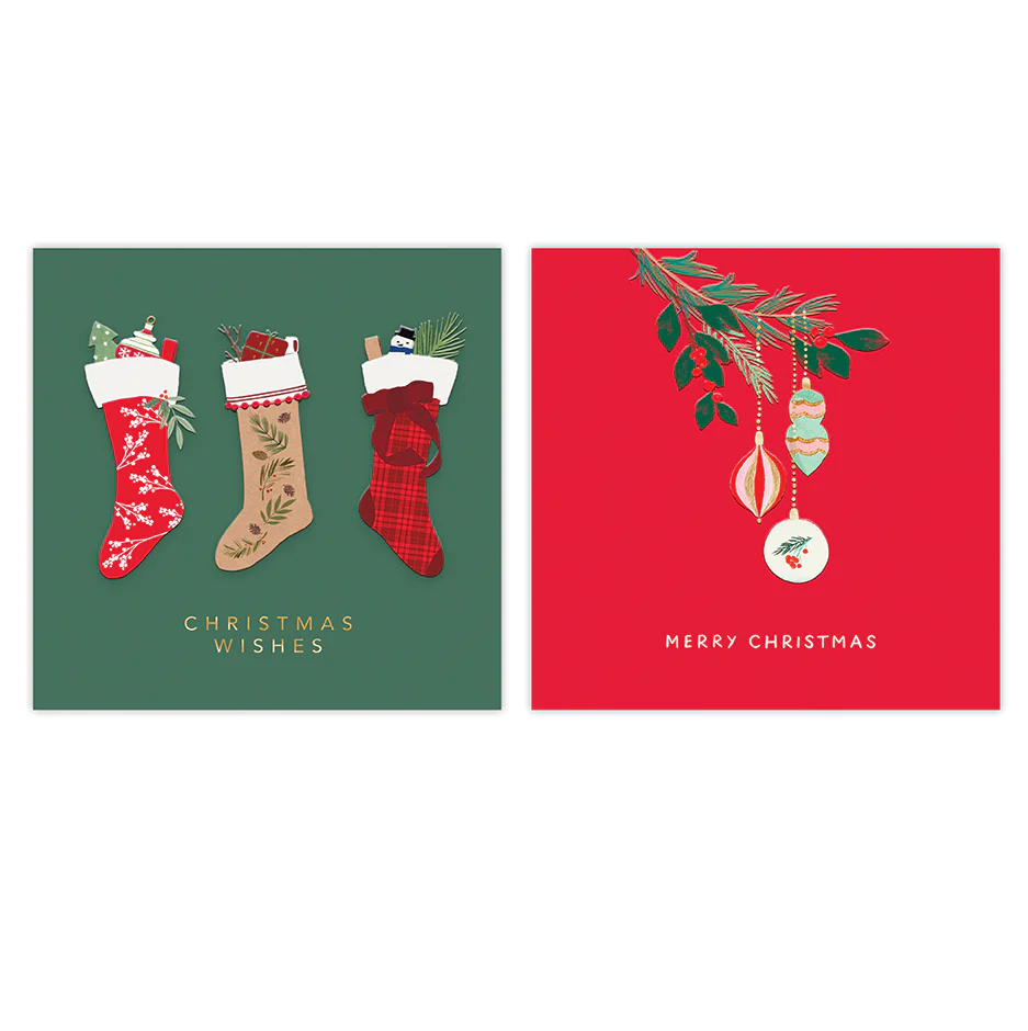 Hallmark Boxed Christmas Cards 10 Pack - Stockings & Baubles - Image 3