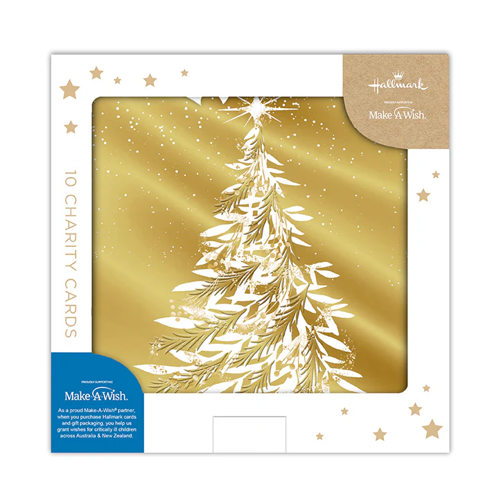 Hallmark Boxed Christmas Cards 10 Pack - Gold Trees - Image 2